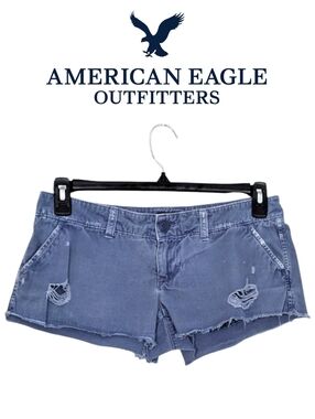 American Eagle Low Rise Destroyed Shorty Shorts - Size 4 Womens - Blue Grey